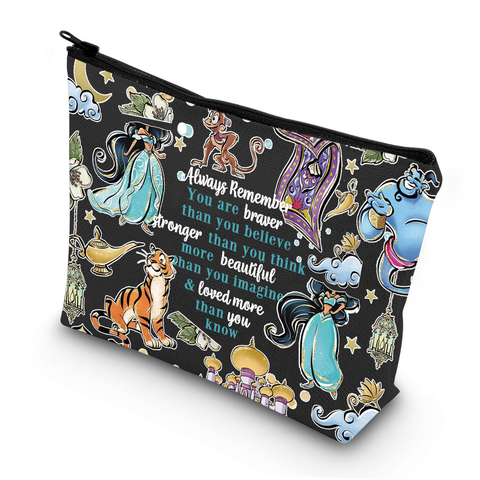 LEVLO Princess Arab Cosmetic Make Up Bag Fairy Tales Fans Gift You Are Braver Stronger Smarter Than You Think Princess Zipper Pouch Bag For Movie Fans