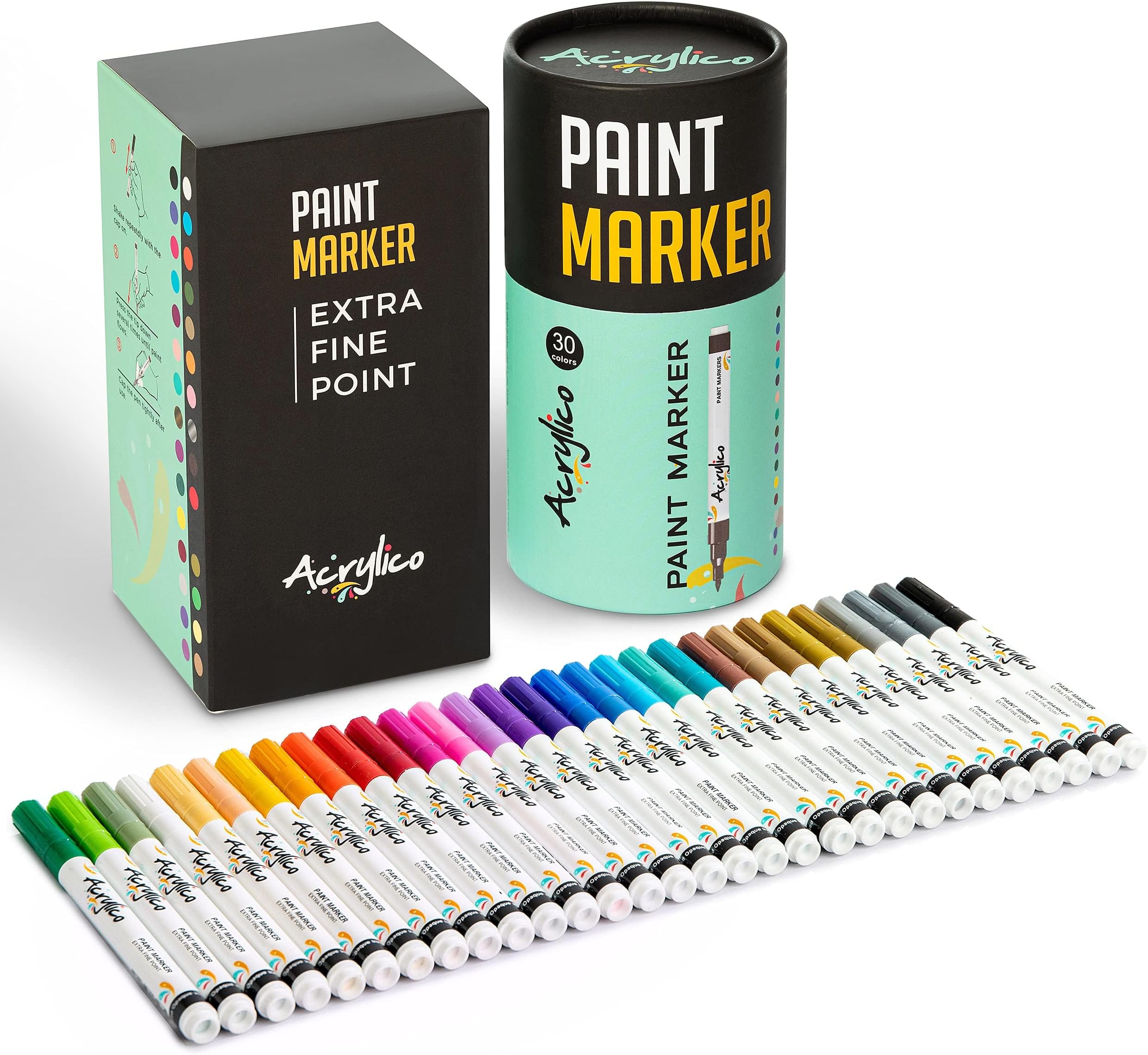 - Acrylic Paint Markers Set of 30 Paint Pens โ Fine Tip for Rock, Fabric, Wood, Ceramic, Glass & Canvas โ Permanent Art Supplies for Kids & Adults