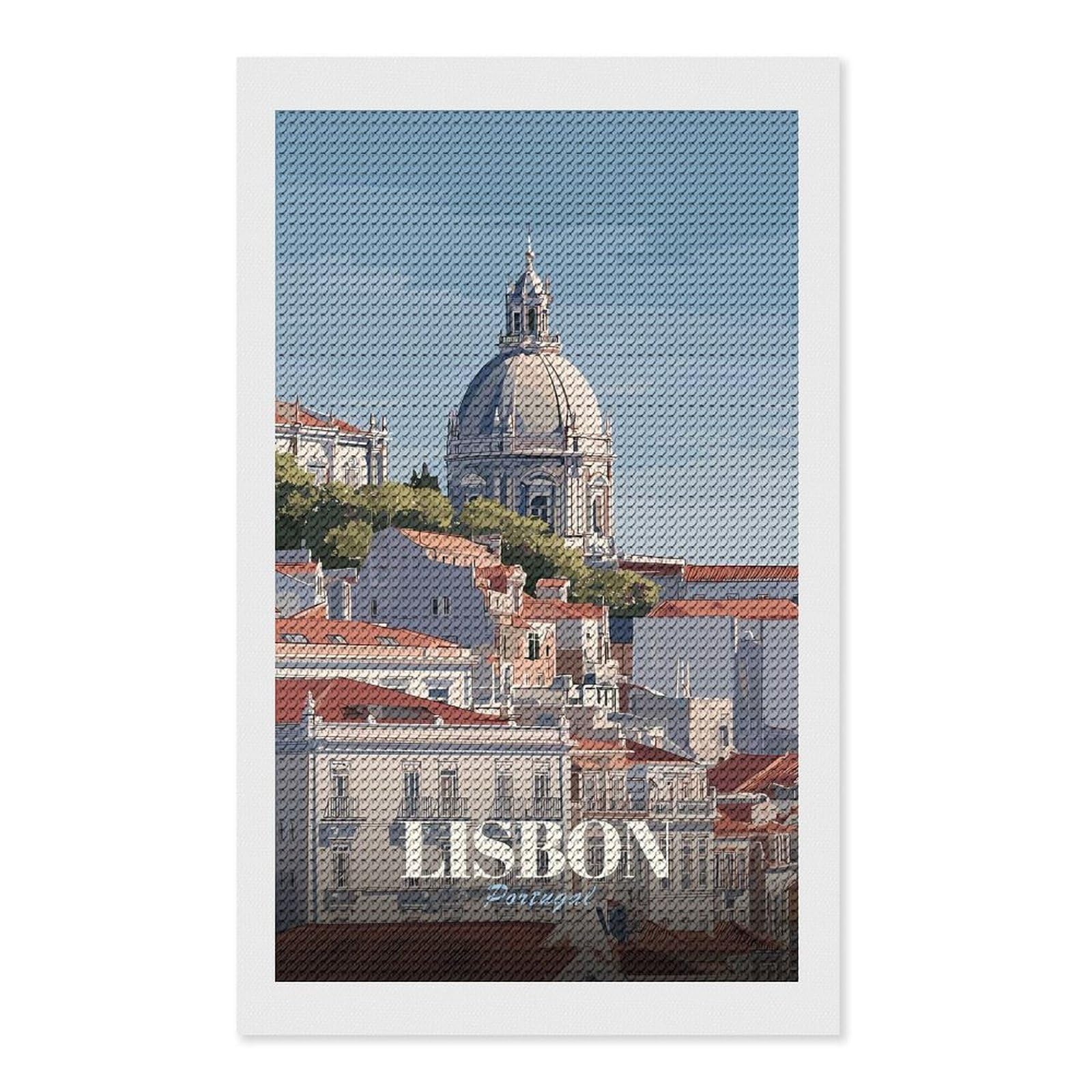 Junmoney Lisbon, Portugal Cityscape Illustration(2) Diamond Painting Canvas Set 12"x20", Mindful Craft Activity, Nice Detail and Sparkle, Farmhouse Decor, Birthday Gift
