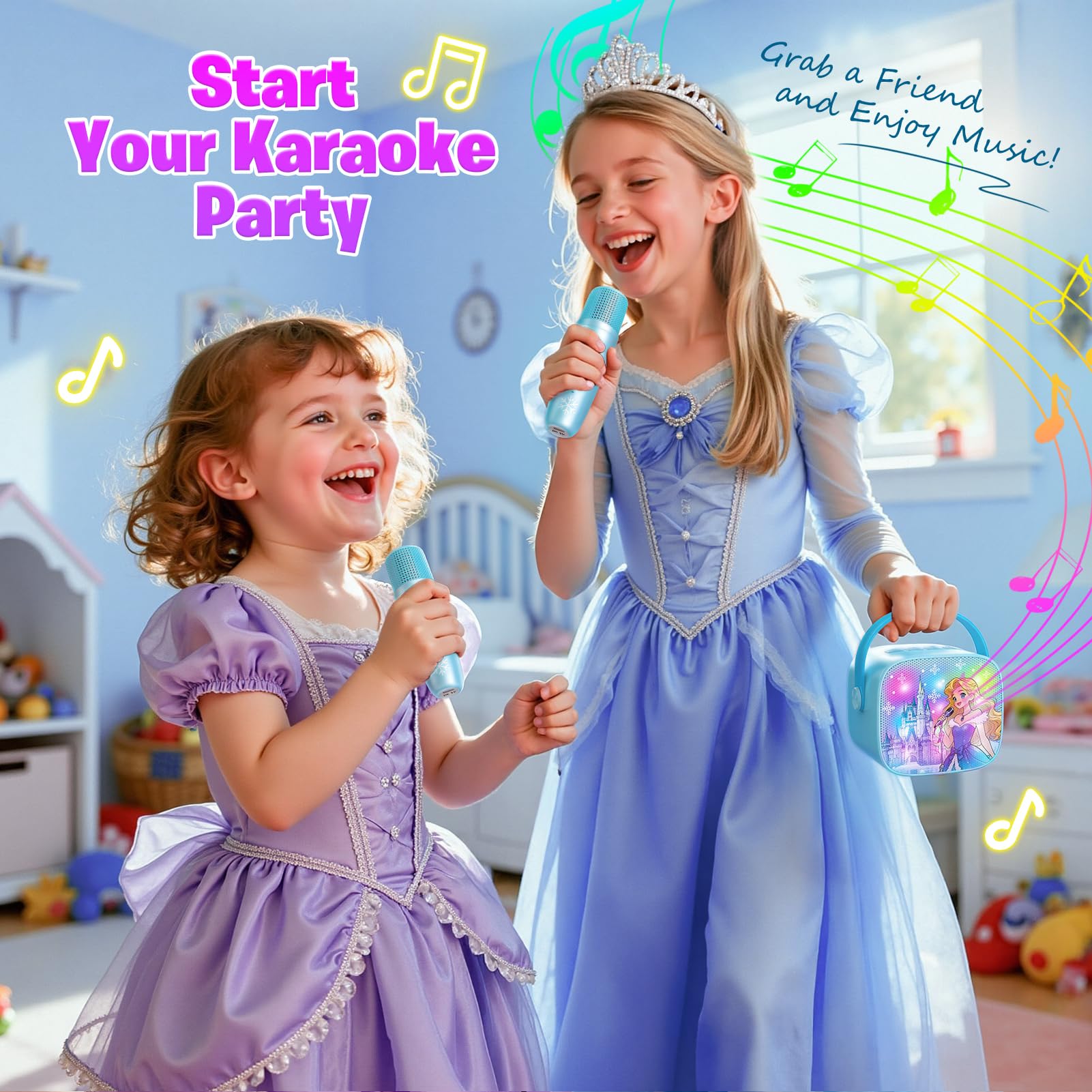 Braxel Karaoke Maschine mit 2 Bluetooth Mikrofon Kinder, Weihnachts Geschenke Spielzeug für Mädchen 3-12 Jahre Tragbarer Karaoke Mikrofon Set mit DSP & LED-Lichtern, Ideal für Familienfeiern & Partys