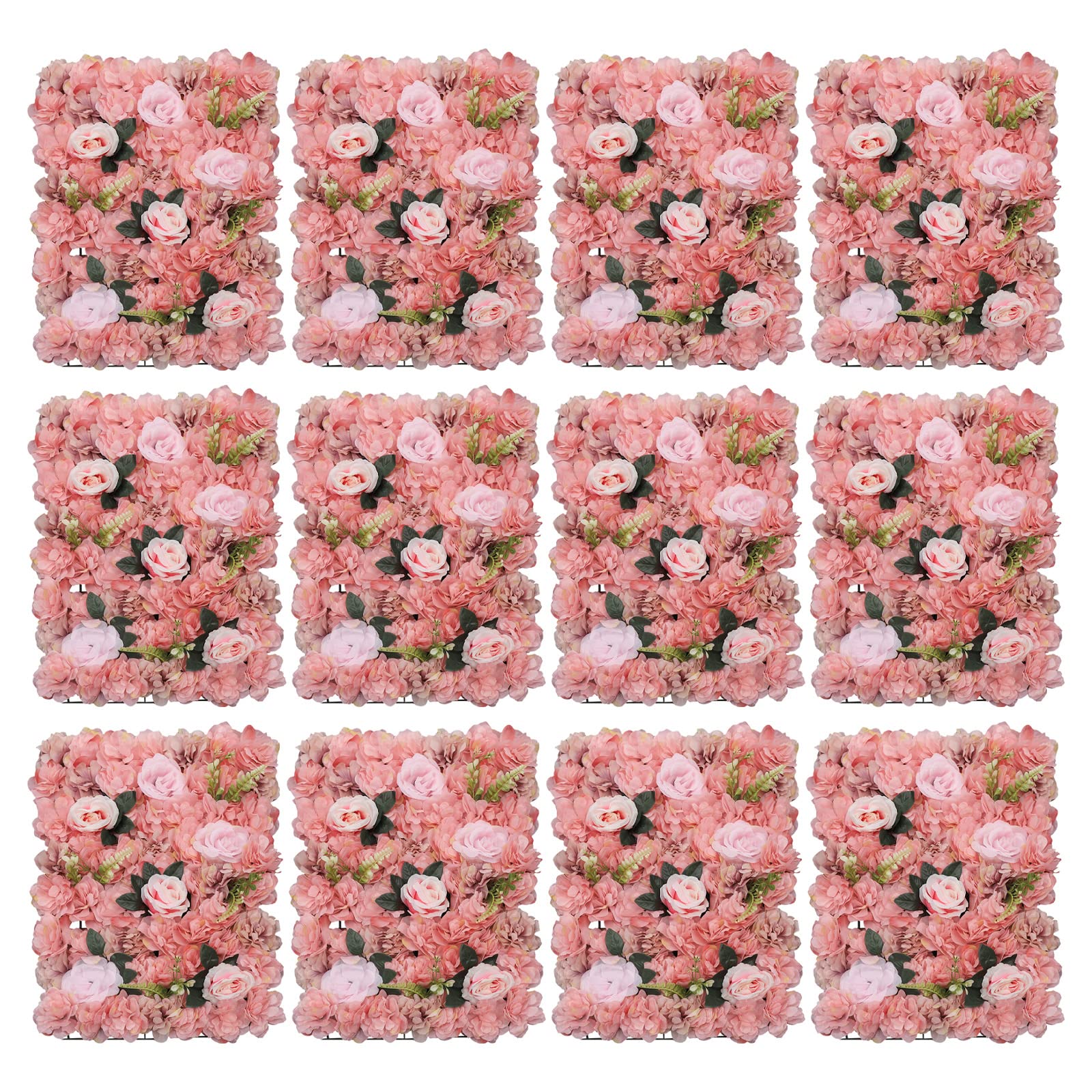 12 pannelli da parete di fiori artificiali, fiori artificiali 3D, decorazione da parete, per tutti i tipi di decorazioni per feste, 60 x 40 cm, dalie, rose e piante acquatiche