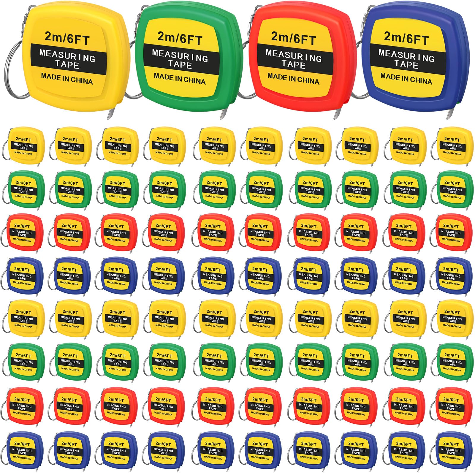 Macarrie 80 Pcs Small Tape Measure Keychains 6 ft/ 2 m Mini Retractable Measuring Tape Bulk with Slide Lock Construction Party Favors for Prize Bag