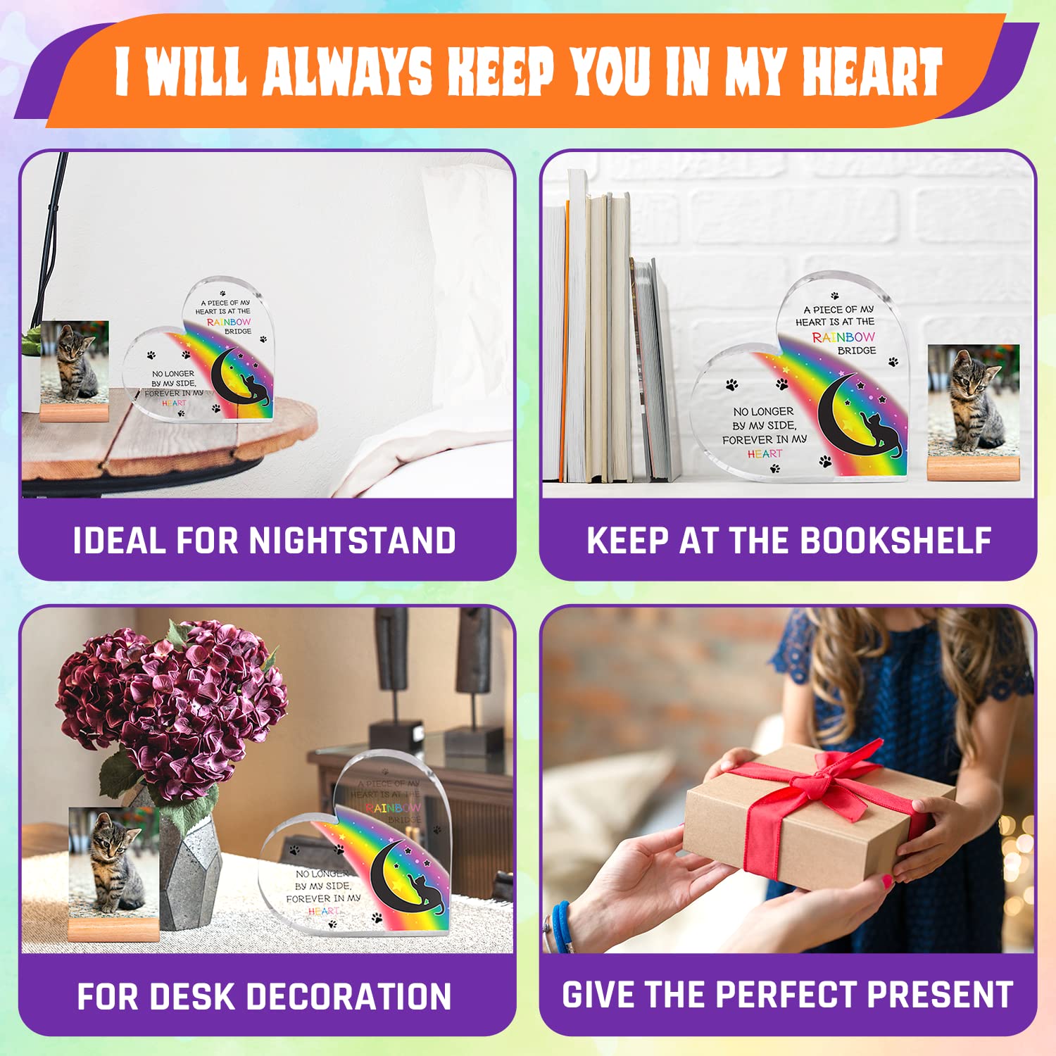 thumbnail image 2 of Memorial Plaques For Cat Personalized Rainbow Bridge Cat Memorial Gifts For Loss Of Cat In Memory Of Cat Night Lights Pet Loss Gifts Custom Plaque 2 of 10