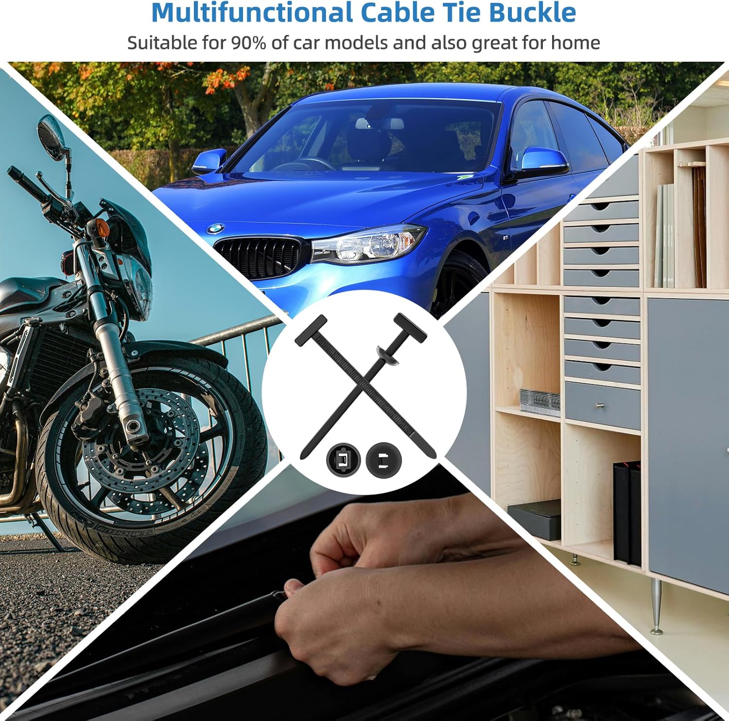 100PCS Nylon Universal Cable Tie Buckle - Grip Auto Zip Tie Buckles,Multipurpose Heavy Duty, Self-Locking Zip Tie with Pin & Button Design,UV-Resistant Fasteners for Car Repair