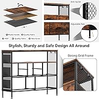 Vista 13 de Cómoda para dormitorio, soporte de TV con tomas de corriente y luz LED, cómoda de 6 cajones con bolsillos laterales y ganchos, cómoda ancha