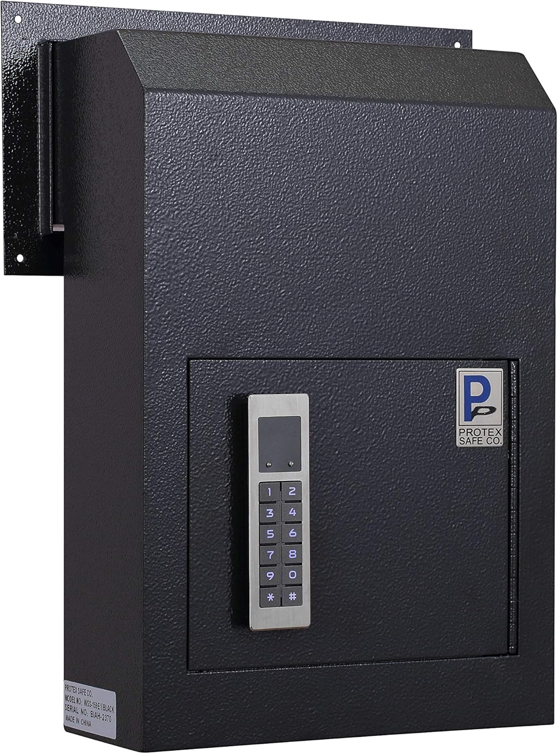 Protex Through Door Drop Box (WSS-159E II)-Black, for keys, car remotes, cash, checks and envelopes, electronic lock, Metal baffle, Pre-drilled mounting holes,double steel door, adjustable metal frame