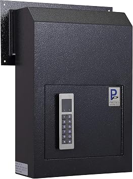 Protex Through Door Drop Box (WSS-159E II)-Black, for keys, car remotes, cash, checks and envelopes, electronic lock, Metal baffle, Pre-drilled mounting holes,double steel door, adjustable metal frame