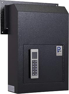 Protex Through Door Drop Box (WSS-159E II)-Black, for keys, car remotes, cash, checks and envelopes, electronic lock, Metal baffle, Pre-drilled mounting holes,double steel door, adjustable metal frame