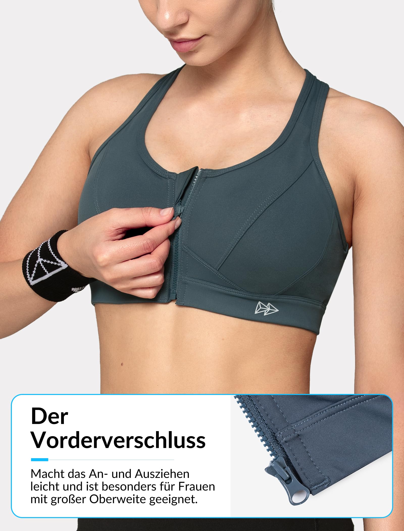 Yvette Donna Reggiseno Sportivo Cerniera Frontale Forte Sostegno Imbottite Senza Ferretto Mesh per Ginnastica Corsa Jogging Yoga