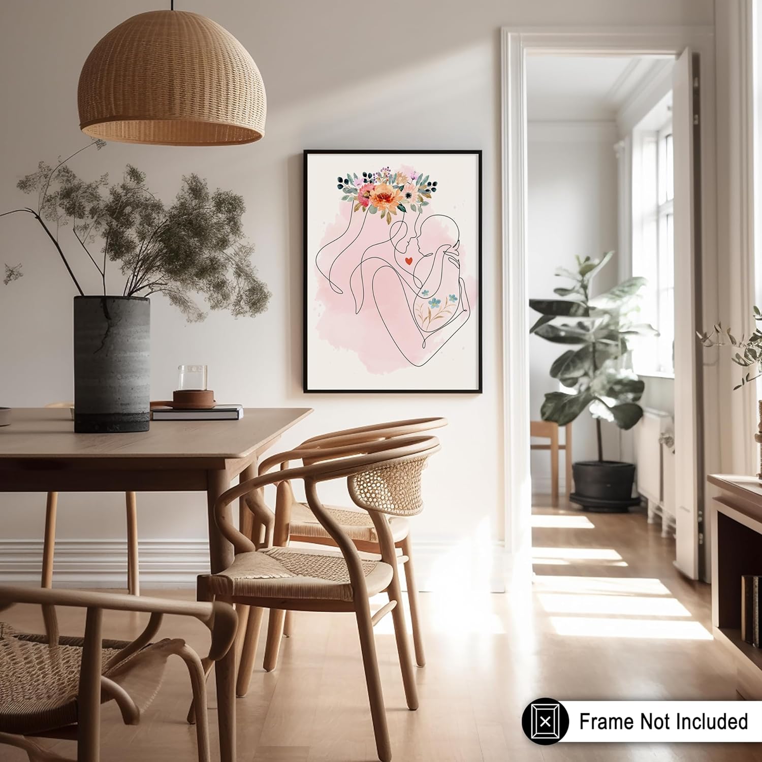 Poster Master Mother and Baby Poster - Family Print - Mother's Day Art - Line Drawing - Flower Design - Chic Boho Style - Abstract & Aesthetic Decor - Living Room or Bedroom - 16x20 UNFRAMED Wall Print