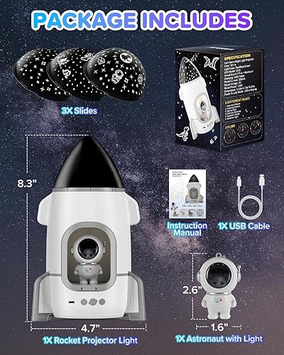 Miniatura 7 de Proyector de luz nocturna de cohete para niños y niños pequeños, juguetes sensoriales con música y películas, lámpara de luz nocturna de astronauta