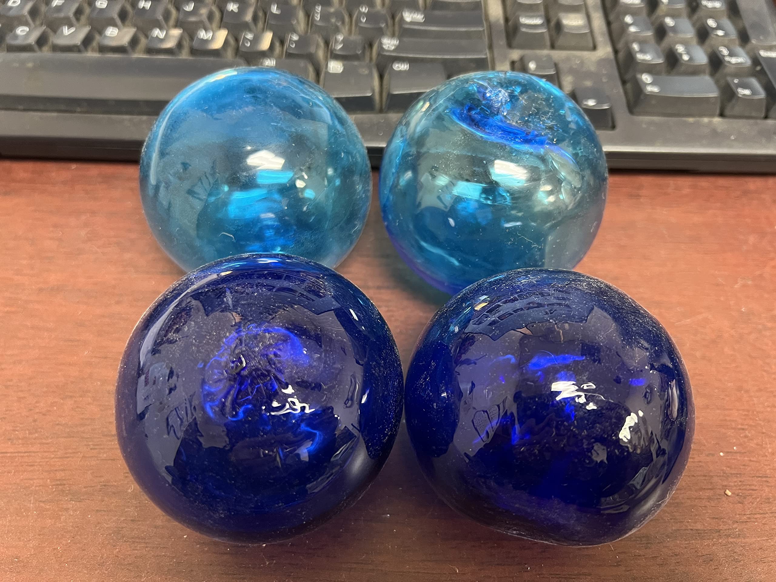 4 Pieces Light Blue Cobalt Blue Decorative Reproduction Blown Glass Float Fishing Buoy Ball 3