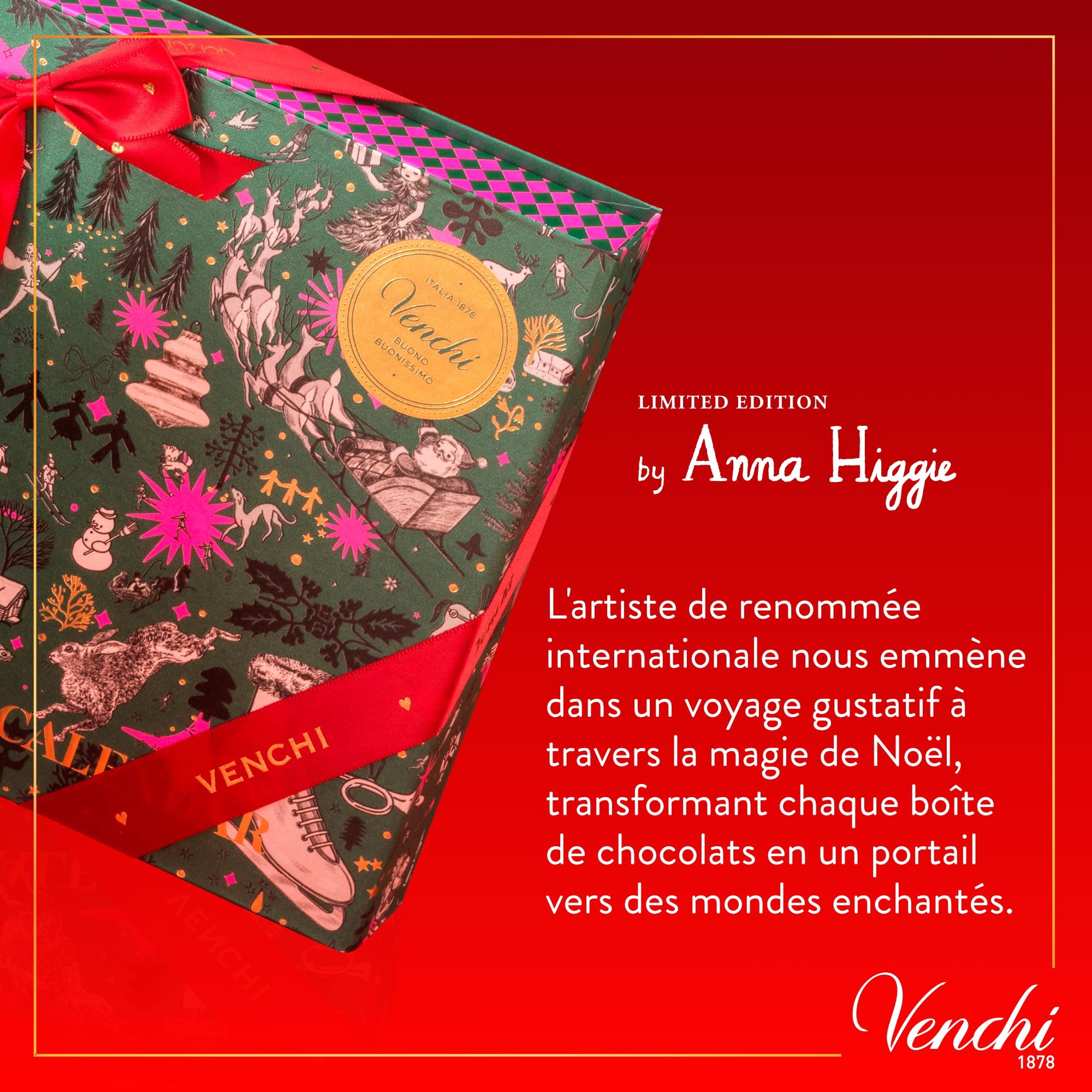 Venchi - Collection Noël - Calendrier de l'Avent Prestige, 310 g - 31 Chocolats - Idée Cadeau - Sans Gluten