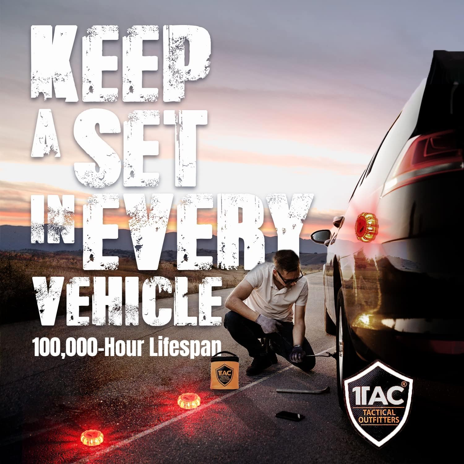 1TAC – LED Roadside Safety Discs | Emergency Light Beacon & Warning Flare | 9 Unique Flash Modes | Magnetic Base for Vehicles & Boats | Waterproof & Crush Proof | Zip Pouch & 3 Beacon Discs Included