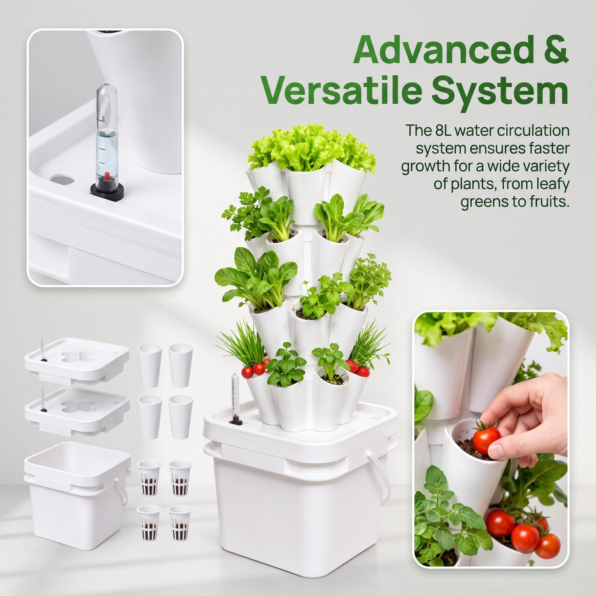Pionowy system uprawy wieży hydroponicznej, 8 l, do układania w stos, zestaw do uprawy bezglebowej, na biurko, hydroponika, do pomidorów, warzyw i ziół, do użytku wewnątrz i na zewnątrz, do domu