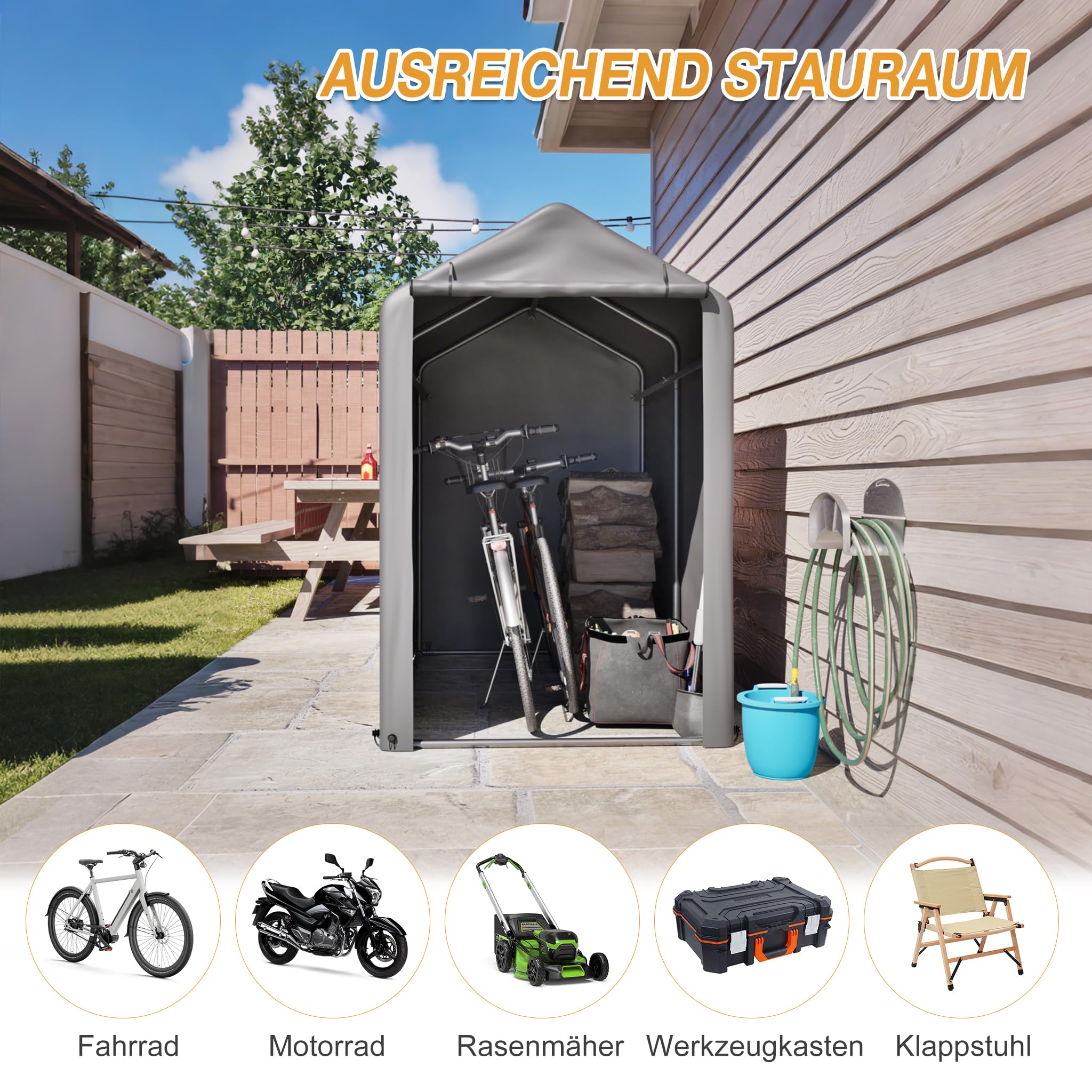 Garage per bicicletta 187 x 100 x 160 cm telaio in acciaio nero verniciato a polvere tenda resistente alle intemperie