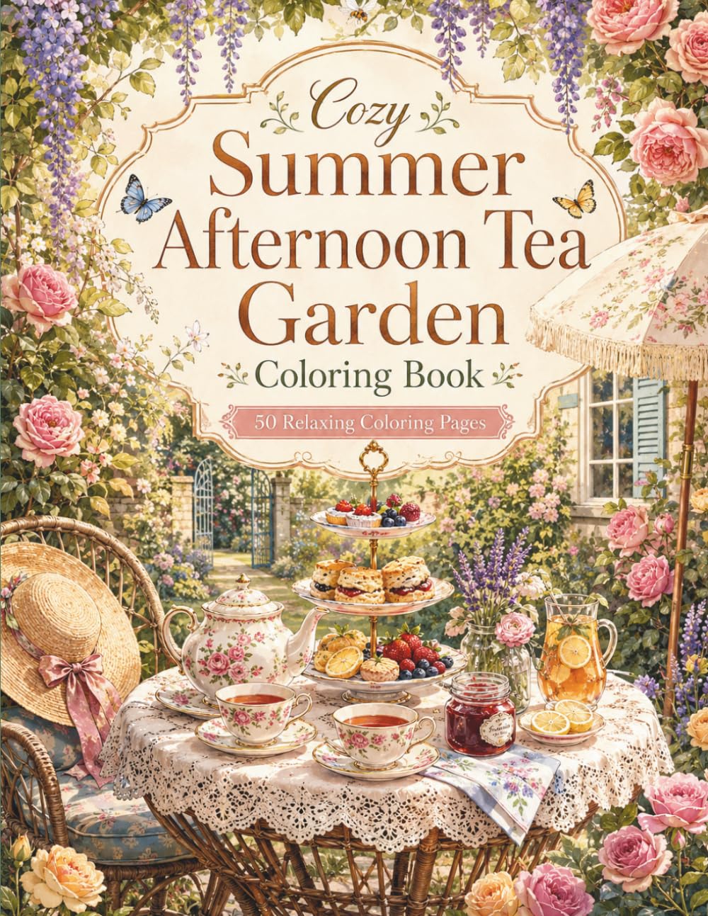 Afternoon Tea Garden Coloring Book for Adults: 50 Relaxing English Garden Scenes — Roses, Teapots, Wicker & Botanicals for Stress Relief and Mindful Coloring