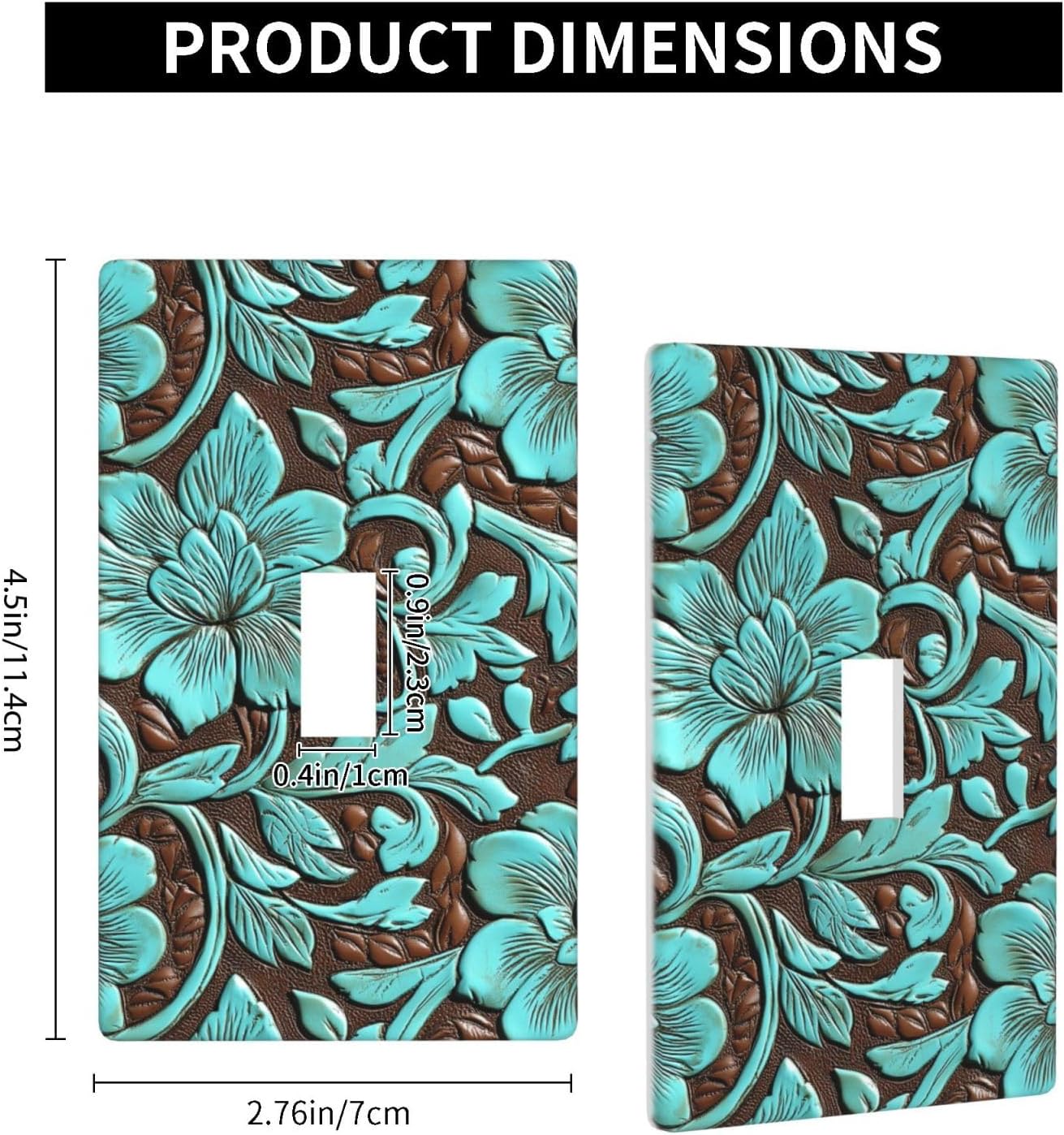 Leather-Tooled Turquoise Pattern, Light Switch Cover Decorative Single Toggle 1 Gang Wall Plate For Kitchen Farmhouse Bedroom Bathroom Art Decor
