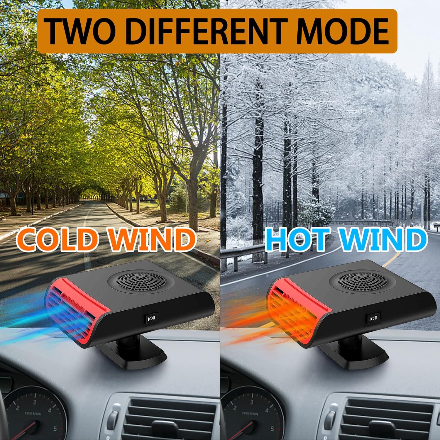 12V 150W Portable Car Heaters for Vehicle, 2 in 1 Heating & Cooling Fast Windshield Defrost Defogger, Plug in Cigarette Lighter for Car/SUV/RV, Thanksgiving Gift