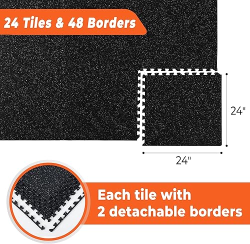 Miniatura 7 de SUPERJARE 24 alfombrillas de goma de 0.4 pulgadas de grosor, 96 pies cuadrados, tapetes de espuma EVA de alta densidad con parte superior de goma,