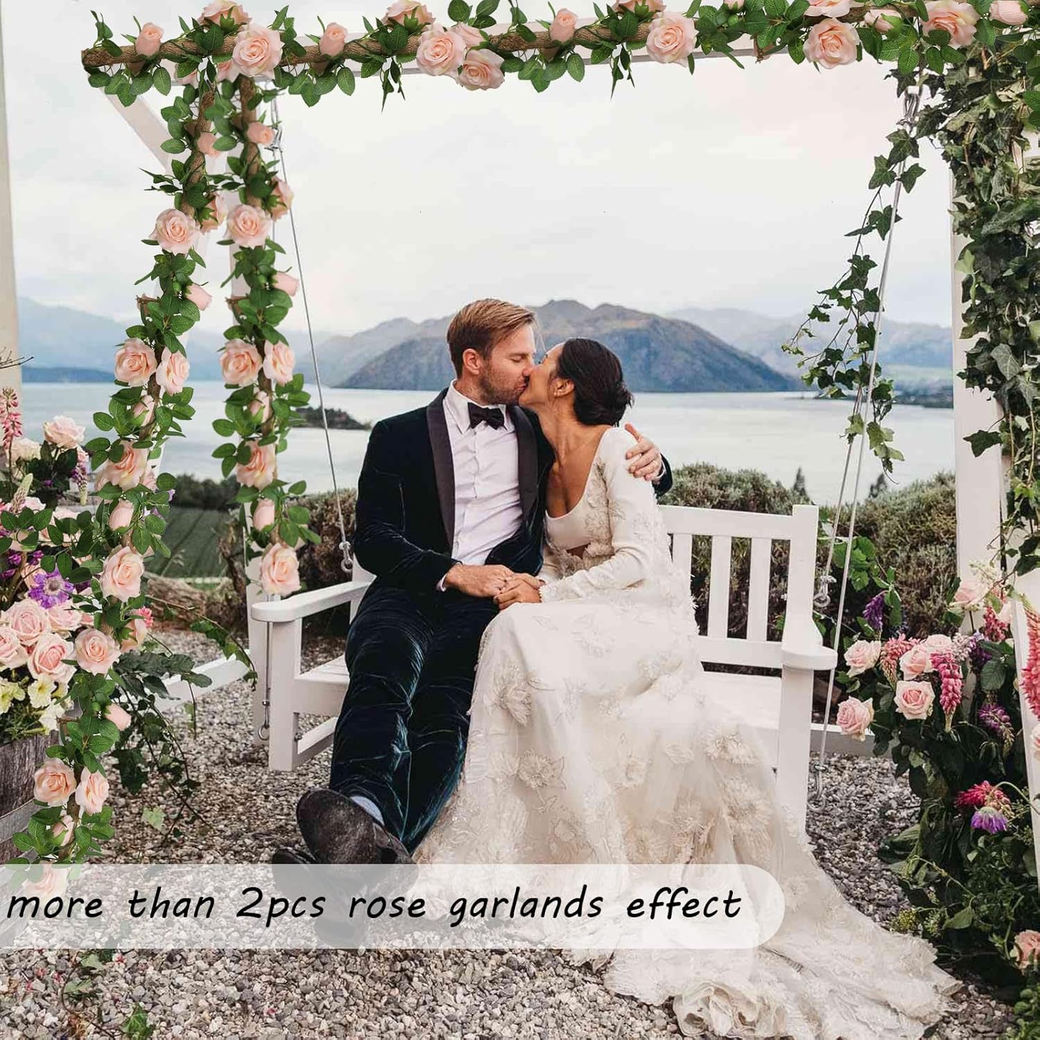 Felice Arts 2 Pack Pink Artificial Rose Garland Each 6.5FT Fake Rose Vine Hanging Floral Garland for Wedding Swing Table Centerpiece Arrangement Decor - Image 3