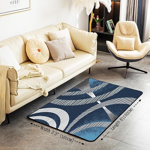 Miniatura 3 de Alfombra geométrica a rayas para interiores para sala de estar, para niños, adolescentes, geométrico, azul, gris, alfombra decorativa de 5 x 7