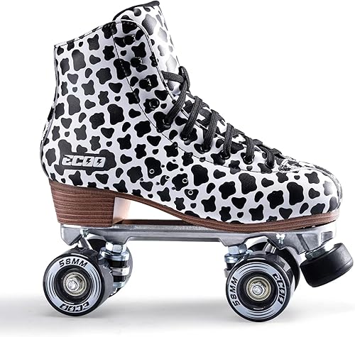 ECOO Patín de ruedas para mujeres y niñas, 2 capas de microfibra de cuero sintético clásico de doble fila cuatro patines, puños altos profesionales
