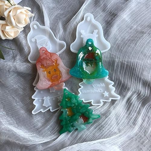 Miniatura 7 de Campana de árbol de Navidad colgante de alce molde de silicona para colgar adornos de resina molde de resina de resina epoxi DIY artesanía