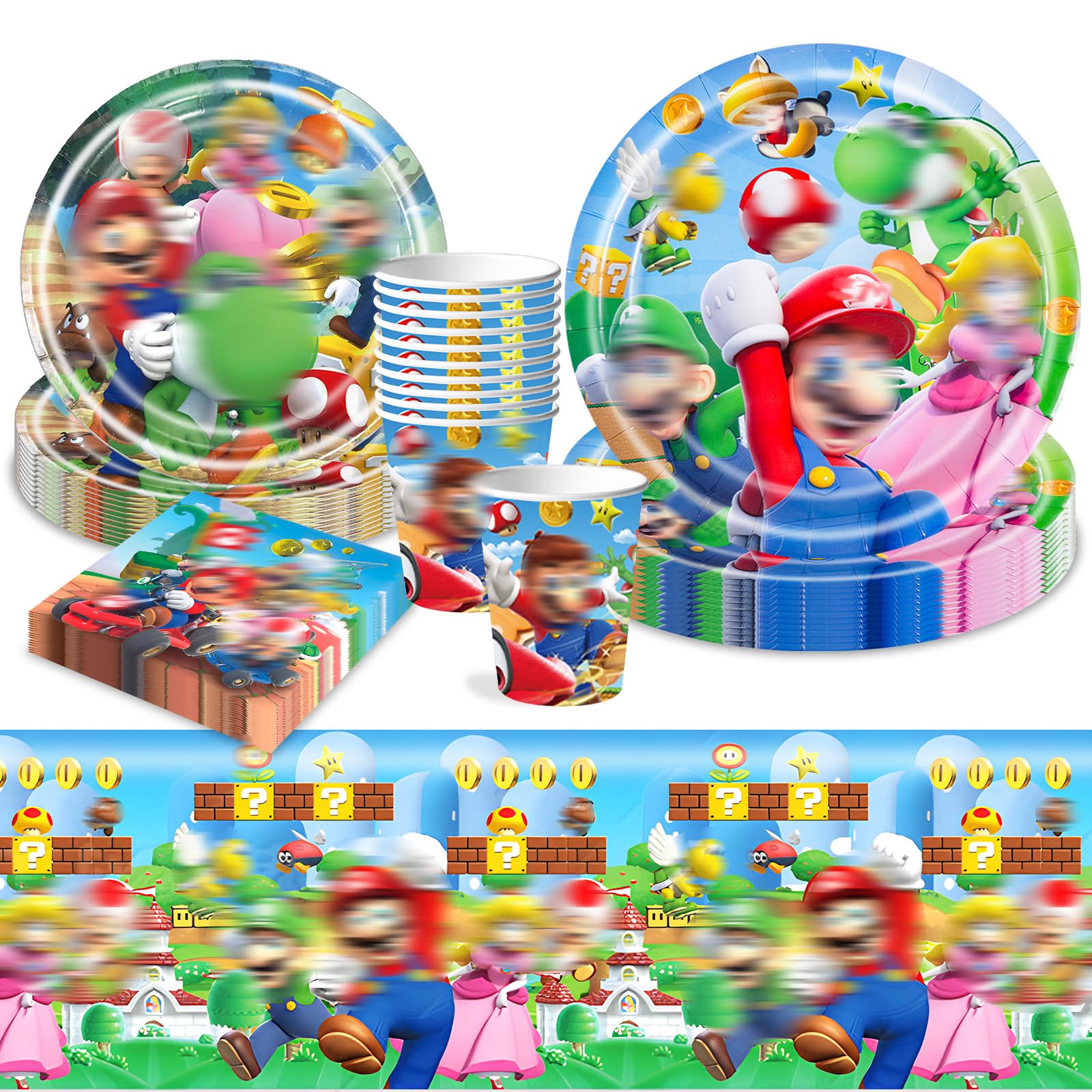 52 Pcs Mari Birthday Decorations, Party Decorations Paper Plates Cups Napkins and Tablecloth, Party Tableware Set for 10 Guests
