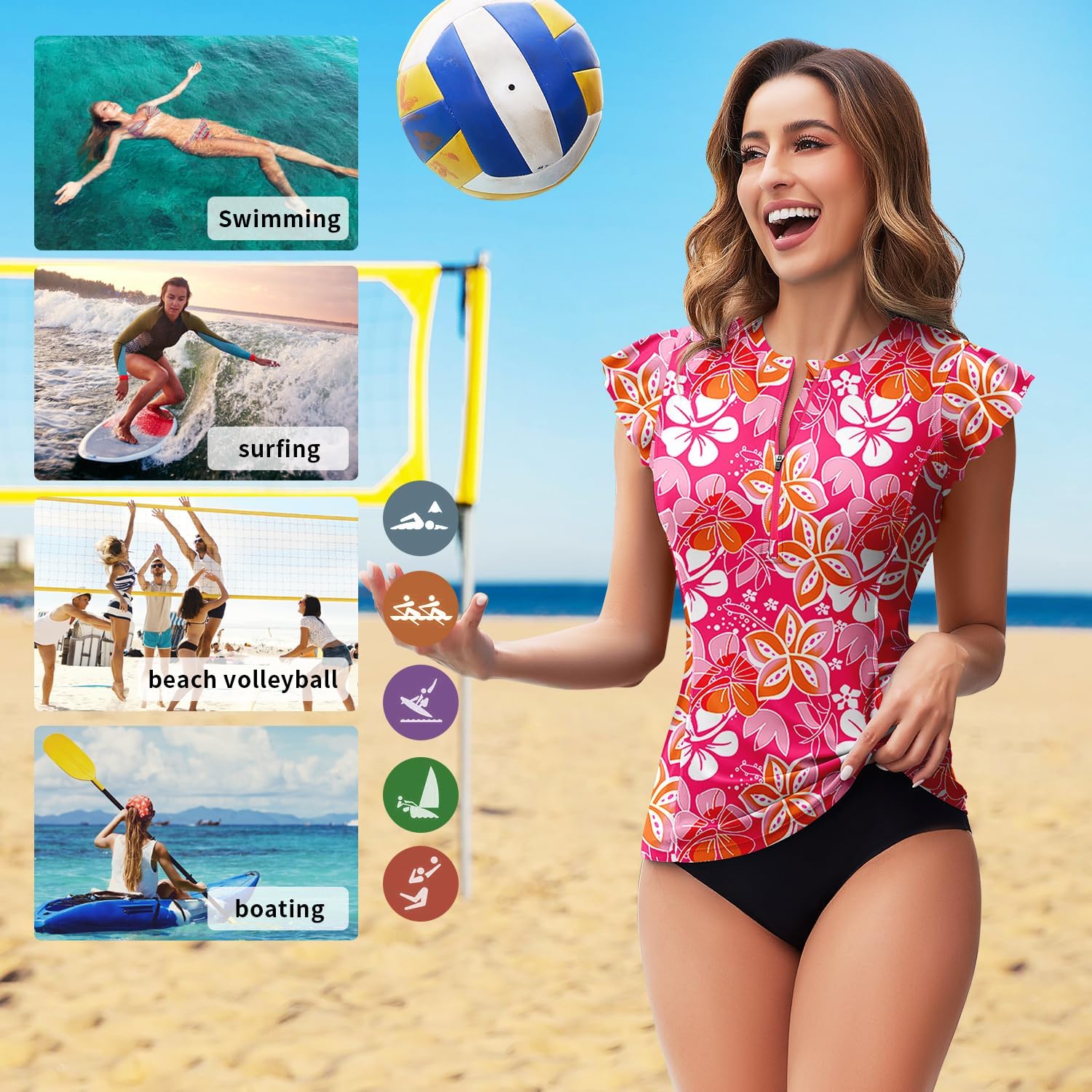 WOWENY Women's Rash Guard Buit-in Bra Tankini Swimsuit Tops Sleeveless Swim Shirts Bathing Suit No Bottoms - Image 6