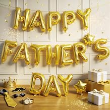 Happy Fathers Day Balloons, Gold 16 Inches Father Foil Letter Balloons with Star Heart Balloon for Fathers Day Dad Birthday Appreciation Family Gathering Celebration BBQ Party Decorations Supplies