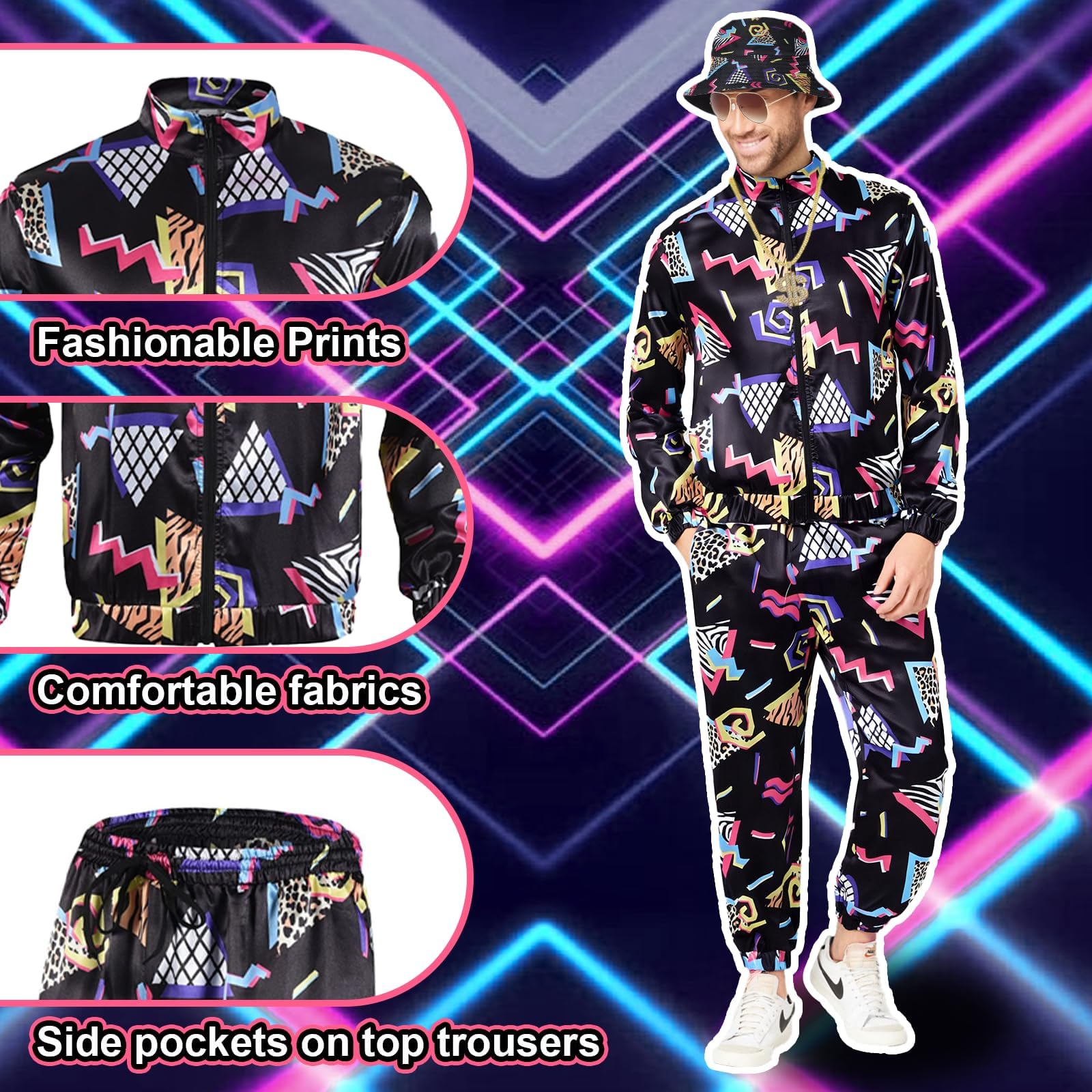 80s 90s Fancy Dress Men with Accessories - Image 3