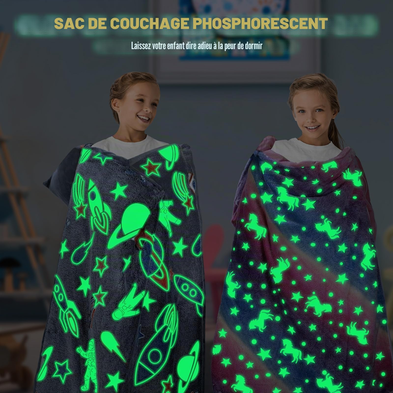 Decalsweet Sac de Couchage Lumineux pour Enfants avec Oreiller Amovible, Tapis de Sieste Pliable pour Filles et Garçons, Couverture de Sieste avec Double Fermeture Eclair pour Camping Ecole Garderie