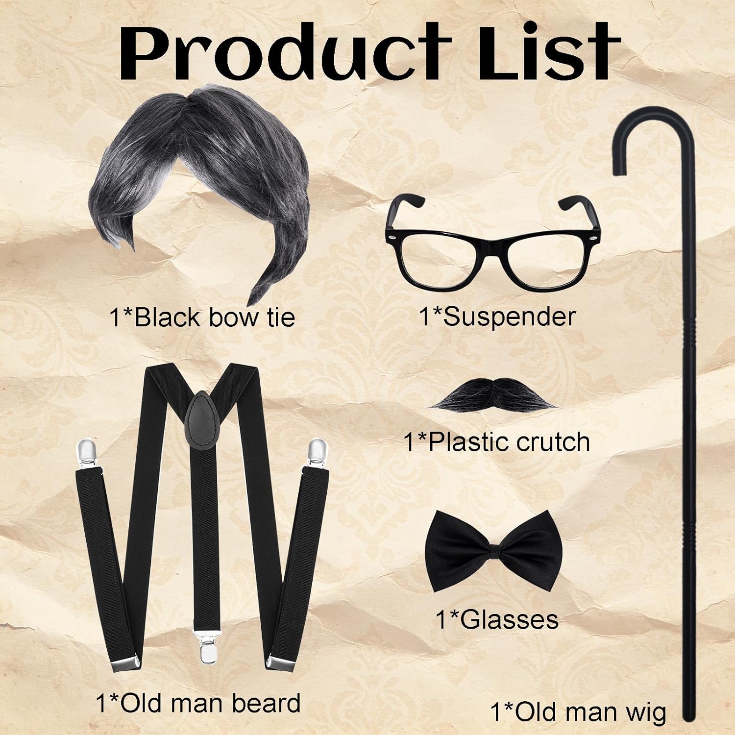 Old Man Costume for Men 100 Days of School Costume Dress Up Gray Old Man Wig Grandpa Accessories Set - Image 6