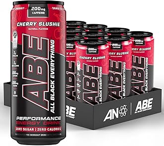 ABE Pre Workout Cans - All Black Everything Energy + Performance Drink, ABE Carbonated Beverage Sugar Free with Caffeine (Pack of 12 Cans x 330ml) (Cherry Slushie)