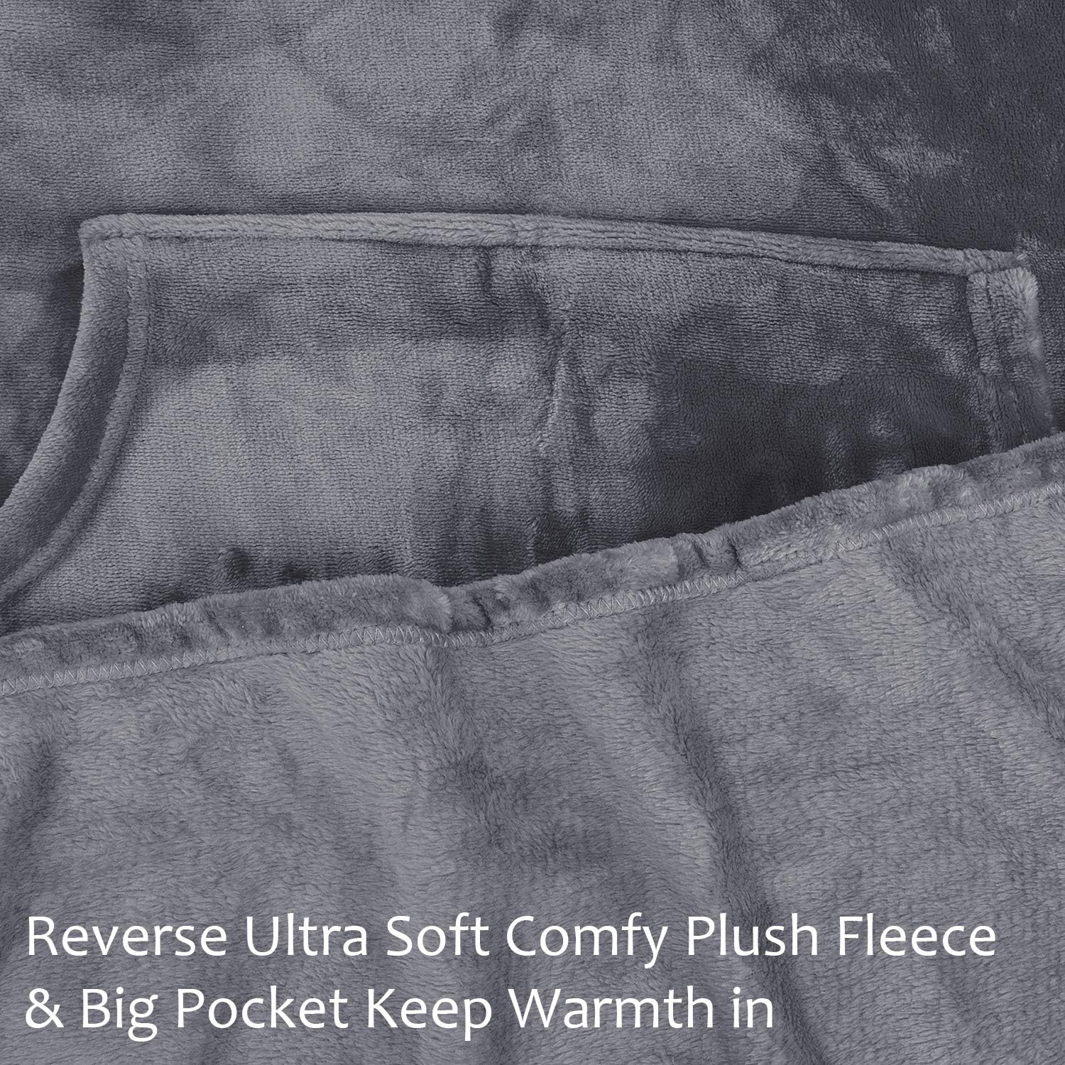 Hooded Poncho Blanket, Fleece Wearable Throw Wrap with Hood and Pocket, Warm Cozy Soft for Adult Women Men Kids, Indoor or Outdoor Grey - Image 7