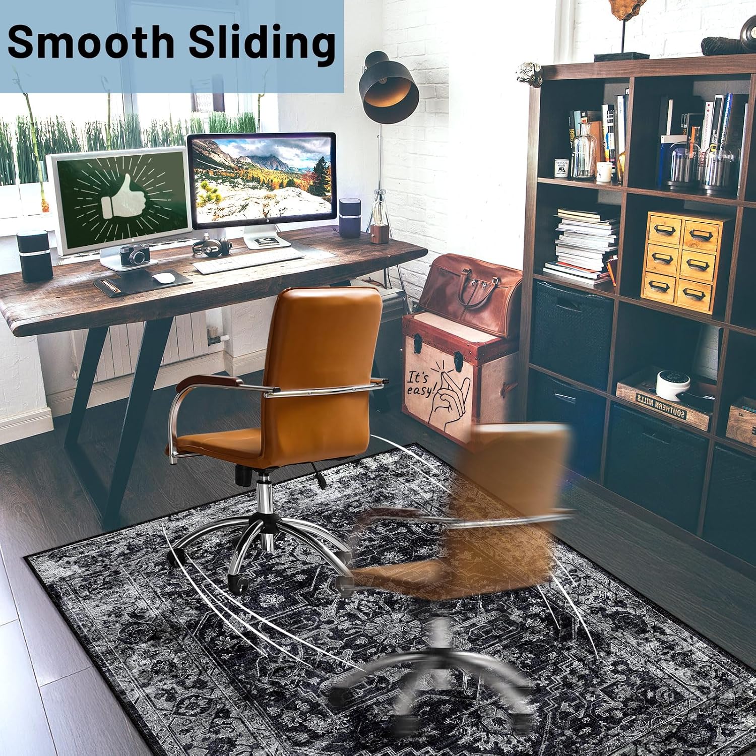Office Chair Mat, 36”X48” Heavy Duty Desk Chair Mat for Hardwood Floor, Low Pile&Easy Glide Floor Mat for Office Chair, Non-slip Backing Computer Chair Mat, Machine Washable Desk Mat for Chair (Black)