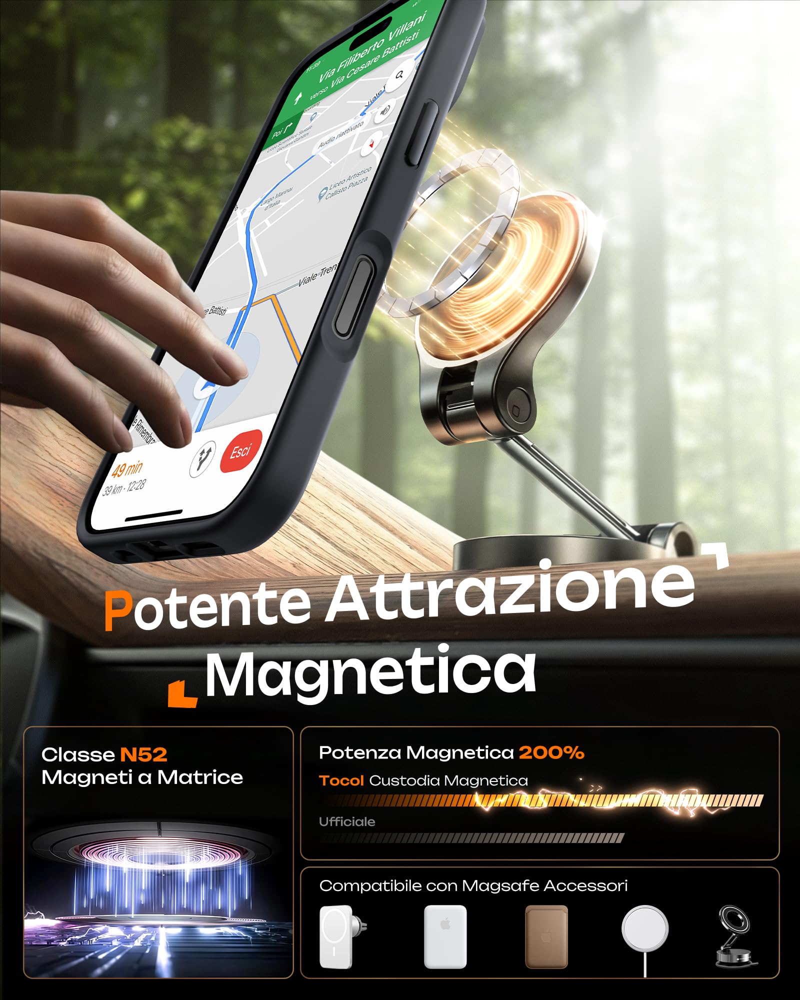 TOCOL Cover Magnetica per iPhone 17 6,3 Pollic, Compatibile con MagSafe, Anello Magnetico Incorporato, Protezione Fotocamera Integrata, Custodia Antiurto Traslucida Opaca, Nero