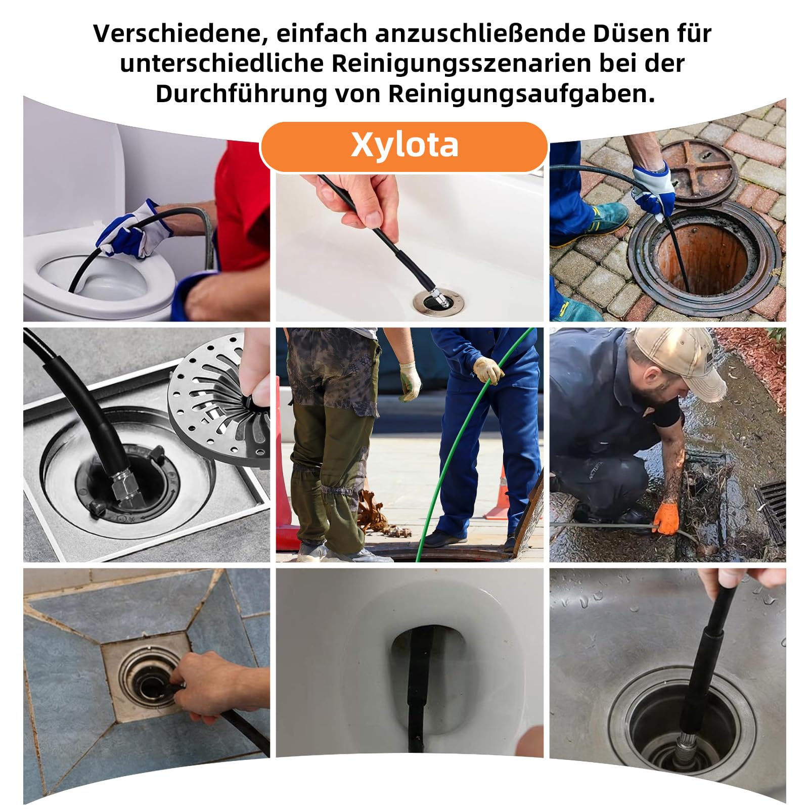 Rohrreinigungsschlauch 15m – Kompatibel mit Kärcher, Bosch & Parkside Hochdruckreiniger – Premium Rohrreinigungsset mit rotierender Düse & Meter-Markierungen für Abfluss, Rohr & Co.