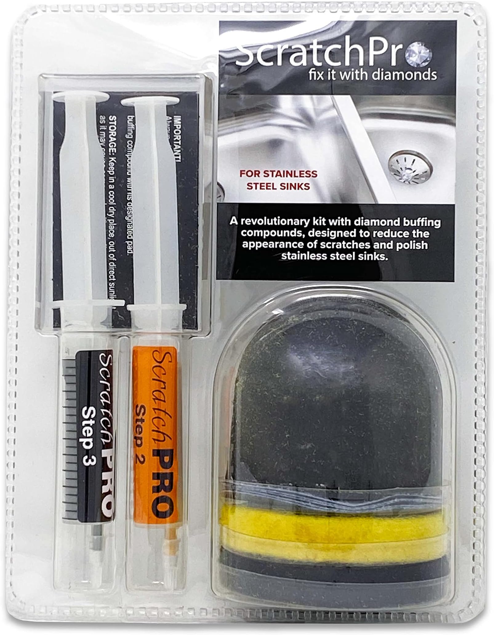 Scratch Pro Kit for Polishing and Repairing Stainless Steel Sinks, with Diamond Buffing