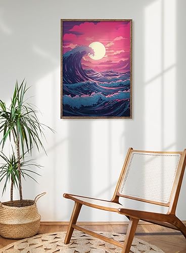Miniatura 2 de VAPORWAVE, SYNTHWAVE, RETRO Home Art, Póster de sala de juegos, olas, surf, océano al atardecer, póster de VAPORWAVE, 227