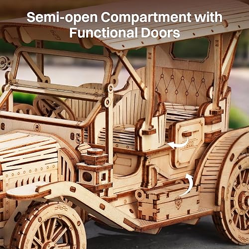 Miniatura 3 de ROKR Rompecabezas de madera 3D para adultos, kit de construcción de modelos de coche vintage a escala 115, 298 piezas de madera artesanal, regalo