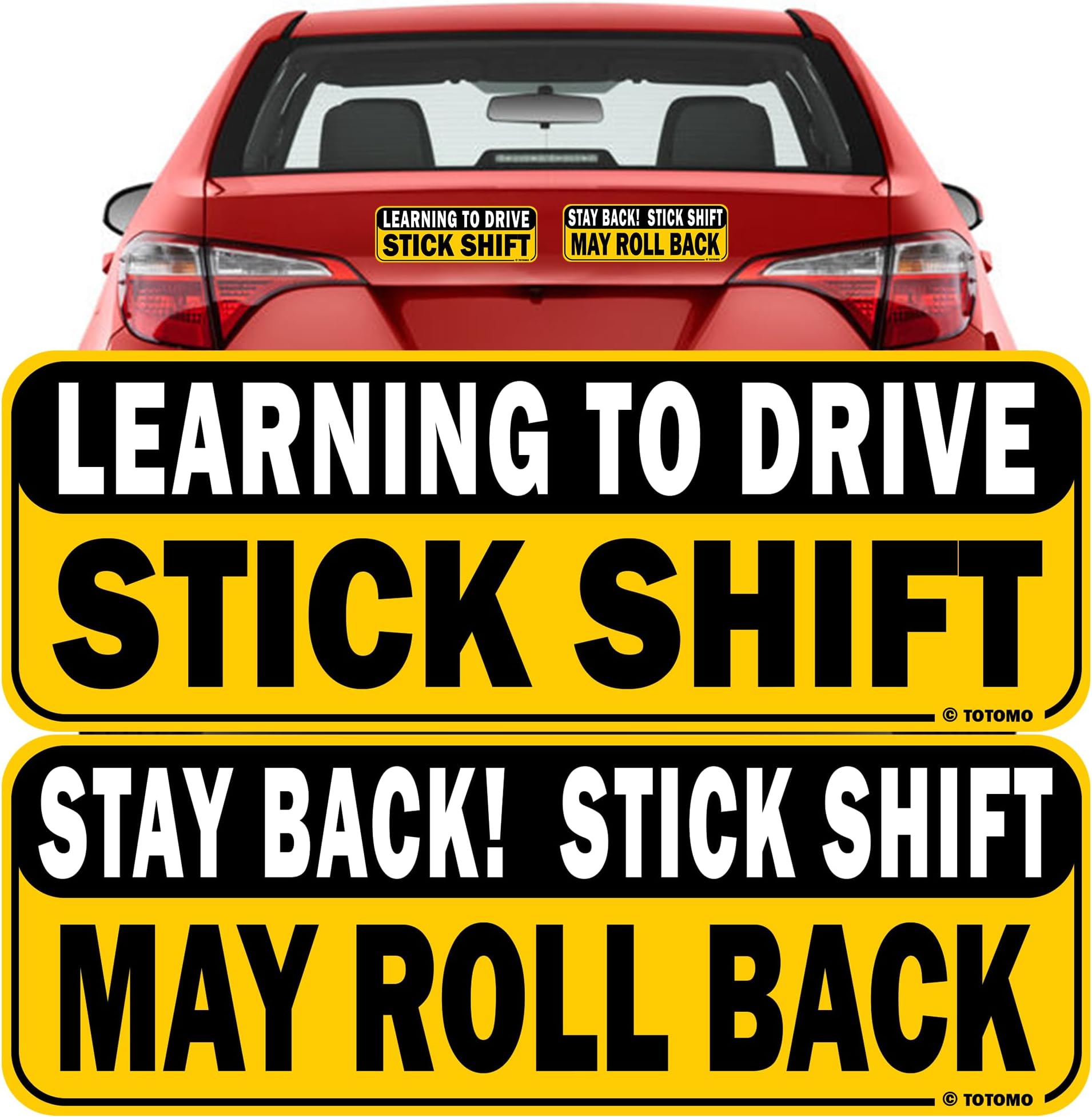TOTOMO Learning to Drive Stick Shift Stay Back May Roll Back Car Magnet - Reflective Bumper Magnet Sticker for New Manual Transmission Learners Eye-Catching Design