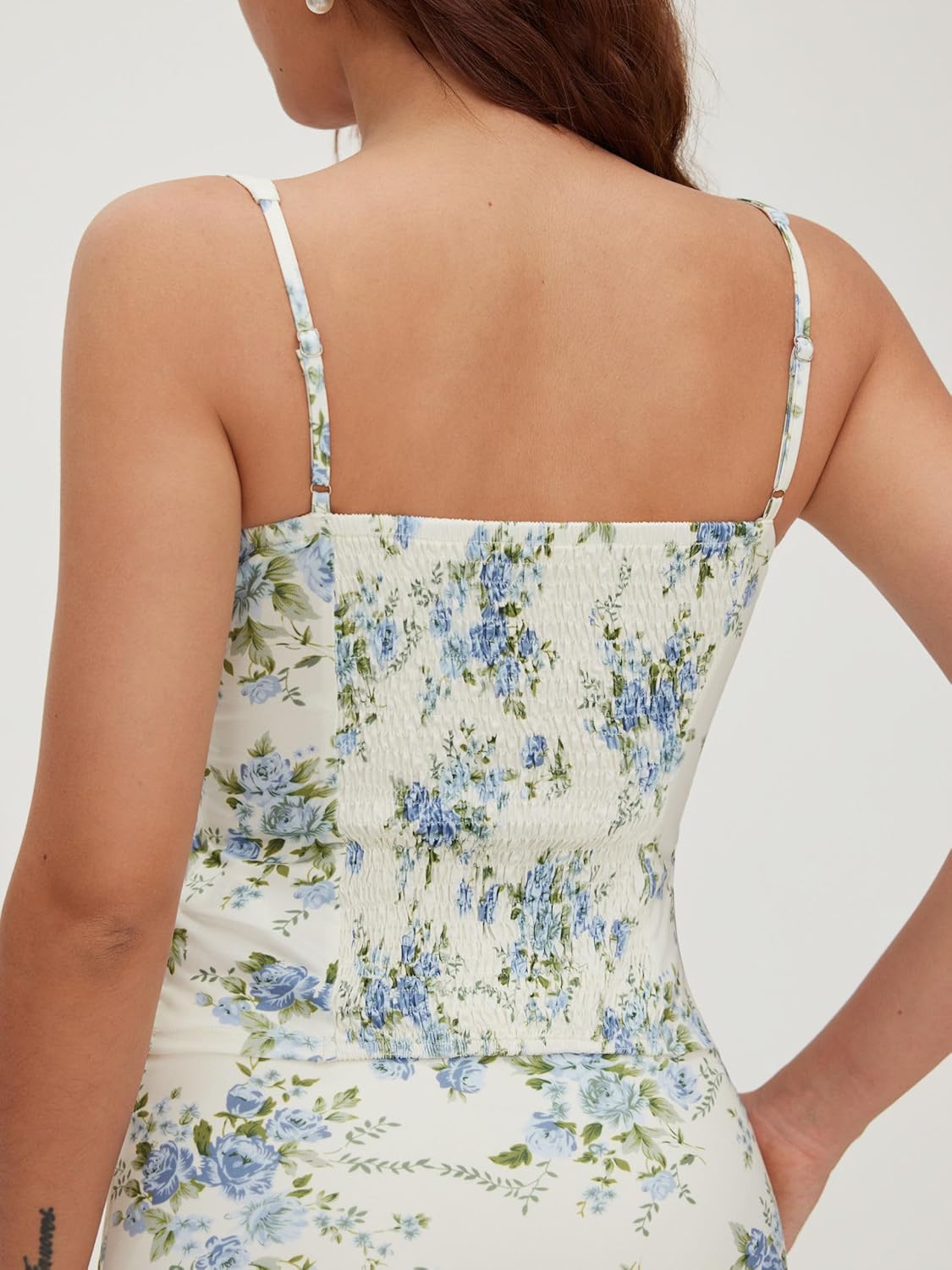 CIDER Womens Two Piece Outfits Floral Tie Front Tank Tops and A Line Skirts Summer Casual Going Out Outfits - Image 4