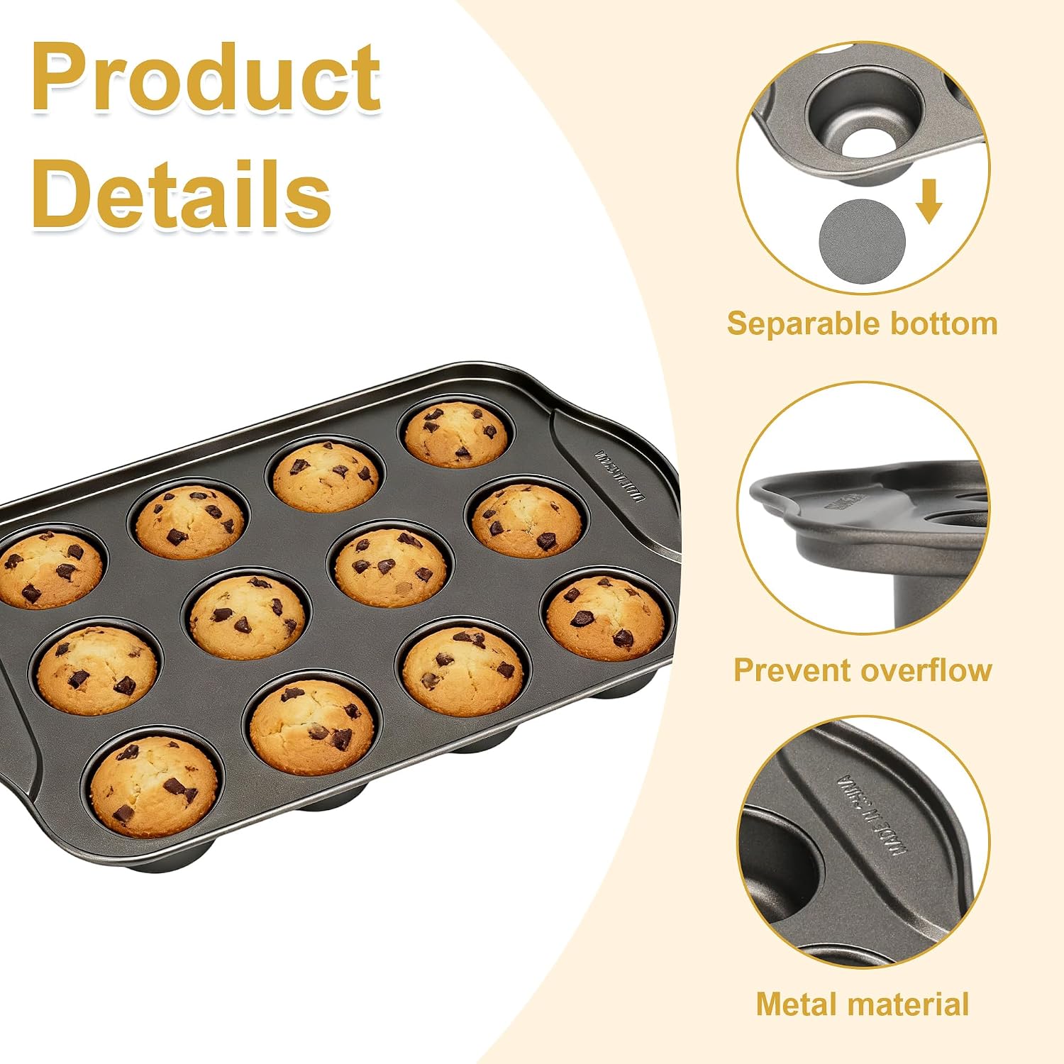 SIBAO 2 Pack 12 Cavity Mini Muffin Pan with Removing discs, Nonstick Carbon Steel Cake Mold for Mini Cheesecake,Chocolate Egg tart,and cupcake