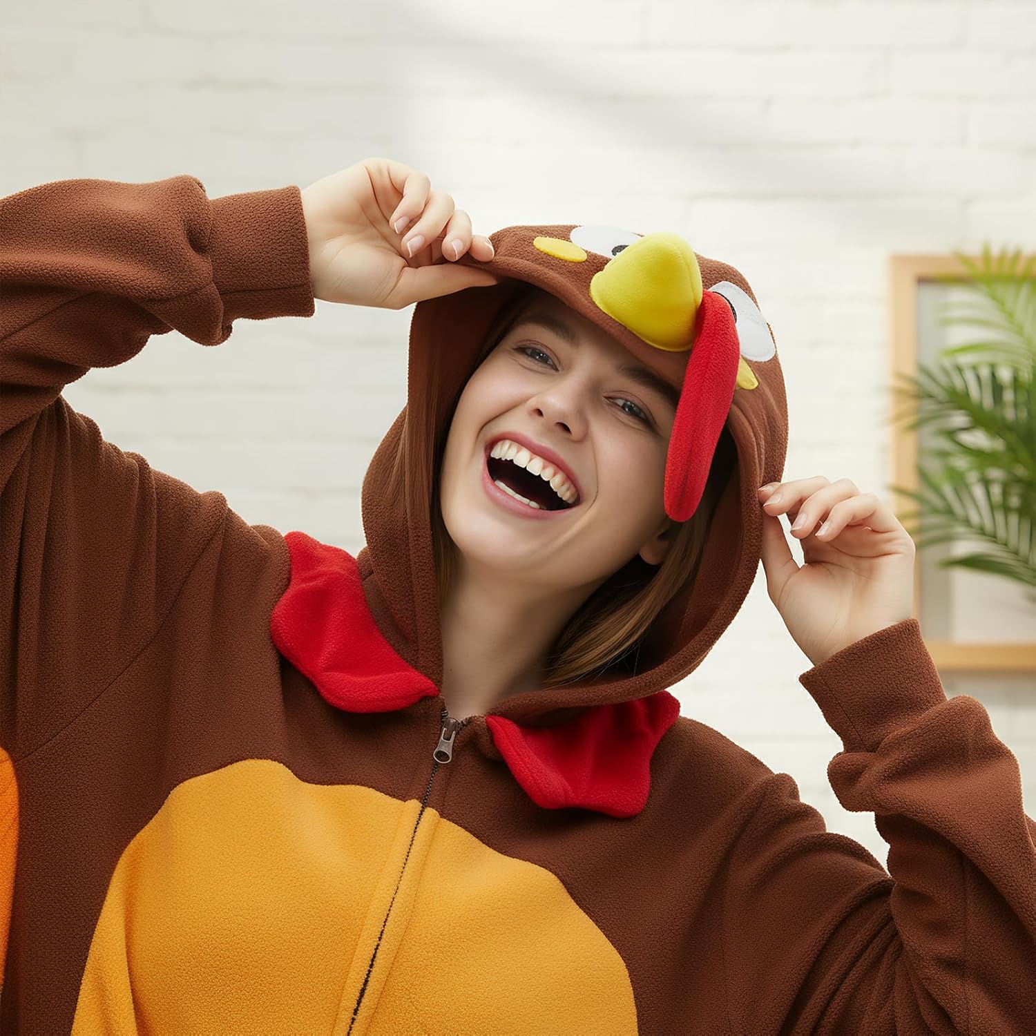 Turkey Adult Onesie Thanksgiving Plush Costume, Animal Onesies Pajamas Unisex Adults Cartoon Cosplay Halloween - Image 3