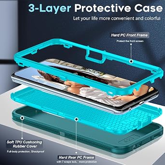 LeYi Compatible for Galaxy A23-5G Phone Case:Not Fit A23 5G UWSamsung A23 Phone Case with 2PCS Tempered Glass Screen Protectors,Heavy-duty Shockproof Case for Construction,Outdoor,Teal