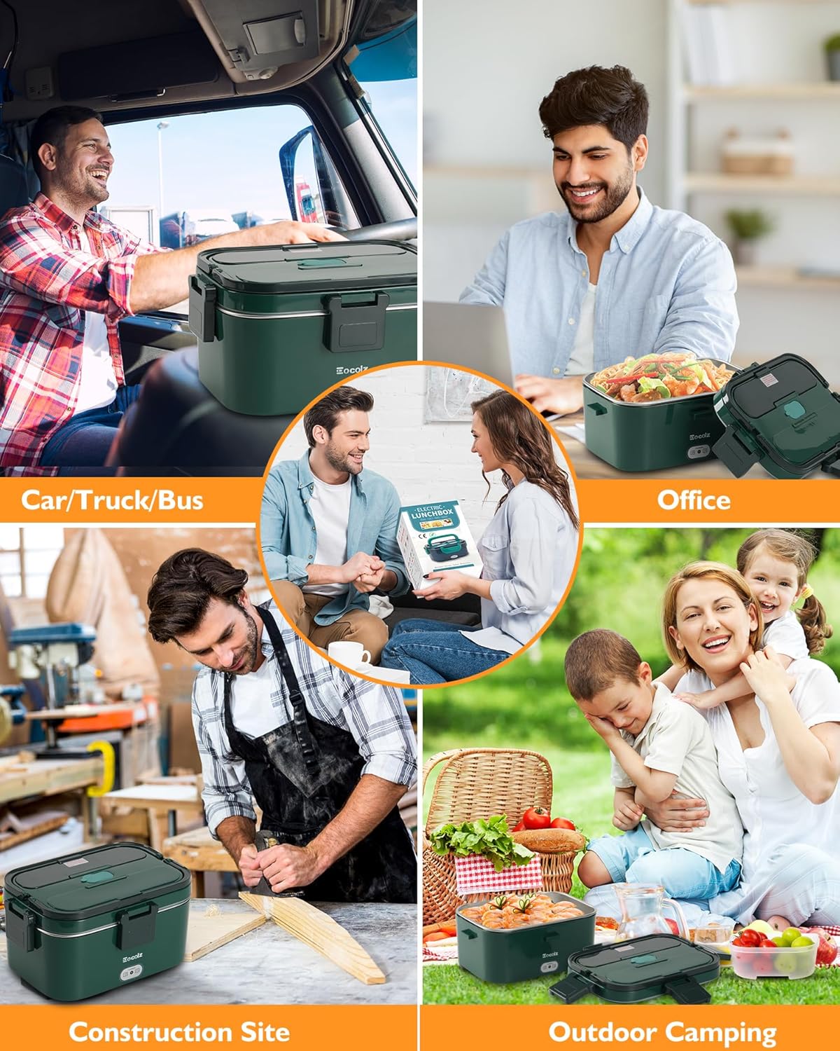 Eocolz Electric Lunch Box Food Heater 100W, Food Warmer with Dual Container 1.8L Portable Heated Lunch Box for Car Truck Work Stainless Steel Fork & Spoon 12/24/110V for Adults Lonchera Eléctrica