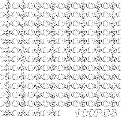 100pcs Triple Moon Goddess Pendants Pentacle Pentagram Charms Vintage Crescent Moon Pendant for DIY Necklace Bracelet Earrings Crafts Jewelry Making