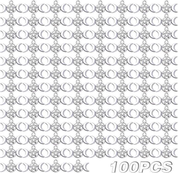 100pcs Triple Moon Goddess Pendants Pentacle Pentagram Charms Vintage Crescent Moon Pendant for DIY Necklace Bracelet Earrings Crafts Jewelry Making